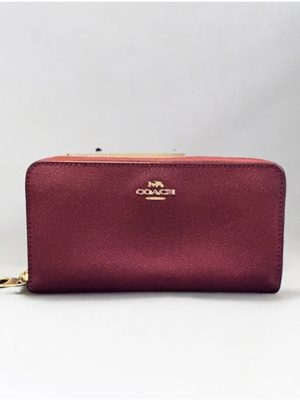 Coach Zip Around Continental Wallet in Metallic Cherry